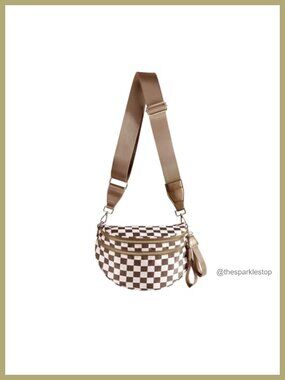 Checkered Nylon Crossbody Bag with Adjustable Straps